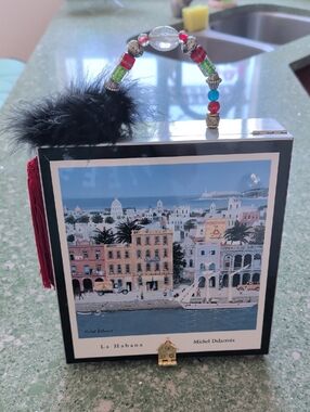 Handmade La Habana Decorative Trinket Box with Black Feather Accent